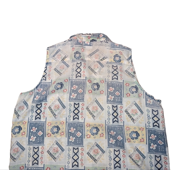 Vintage Pearl River Floral Muted Button Down Sleeveless Collared Grandma Top - Picture 7 of 11